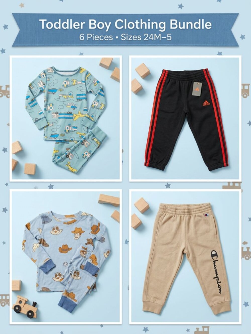 Toddler Boy Clothing Bundle Adidas Champion Pajama Sets 24M-5 6 Pieces